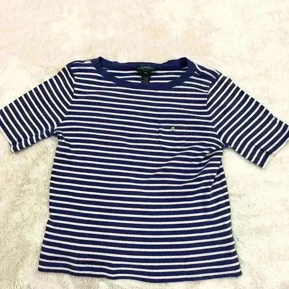 POLO RALPH LAUREN bright blue & white stripped/coastal aesthetic size LP - Picture 1 of 3